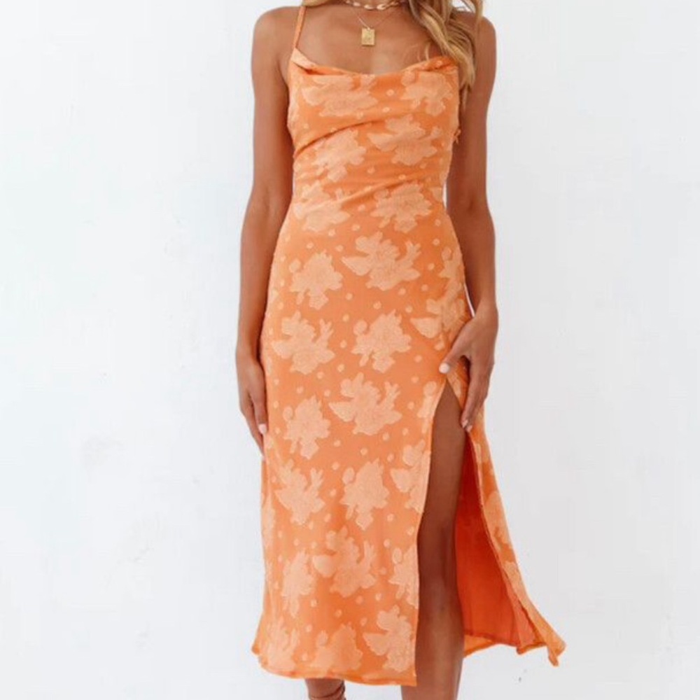 NEVER WORN sweetpot the label orange cowl neck dress with floral detail